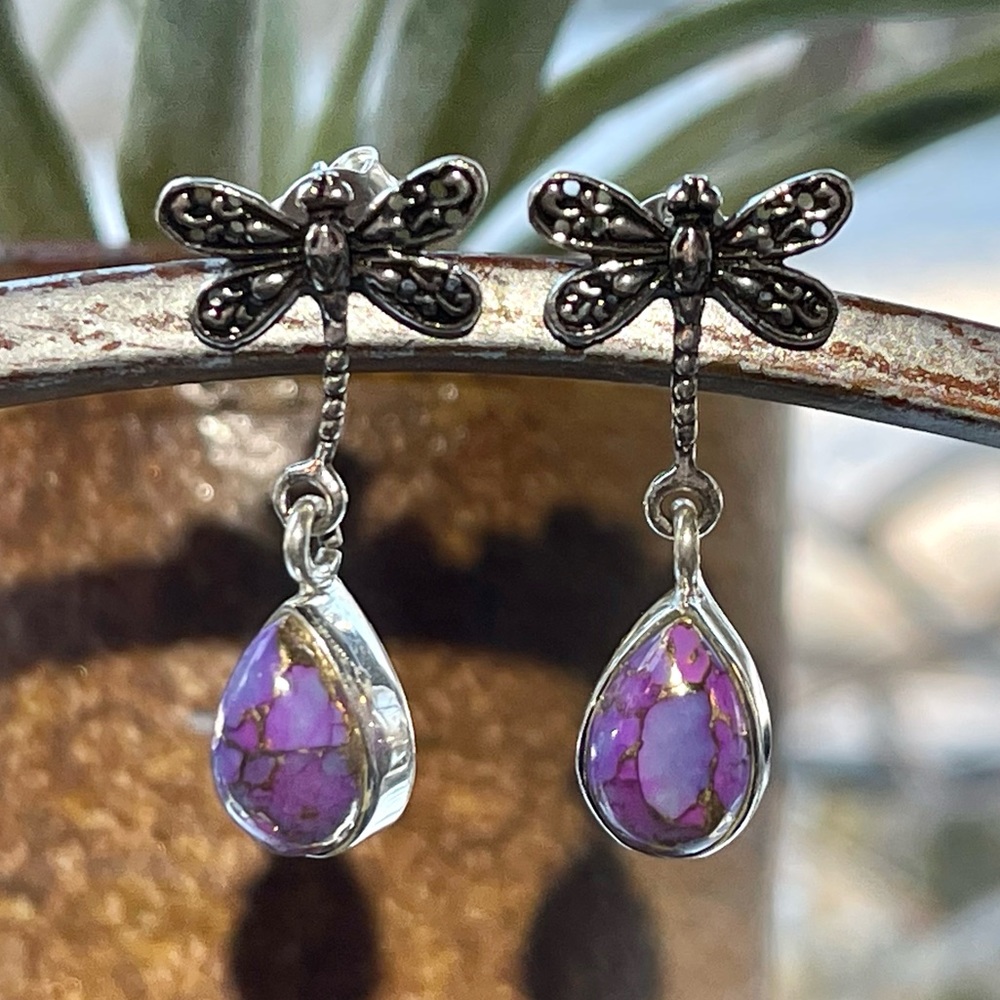 Copper Purple Turquoise - Dragonfly Dangle 925 Po… - image 5